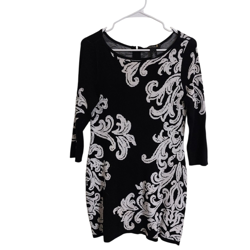 White House Black Market Elegant Black and White Long Sleeve Dress